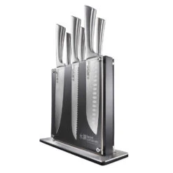 Baccarat Damashiro Kin 7 Piece Knife Block Set Modern Japanese Steel Santoku