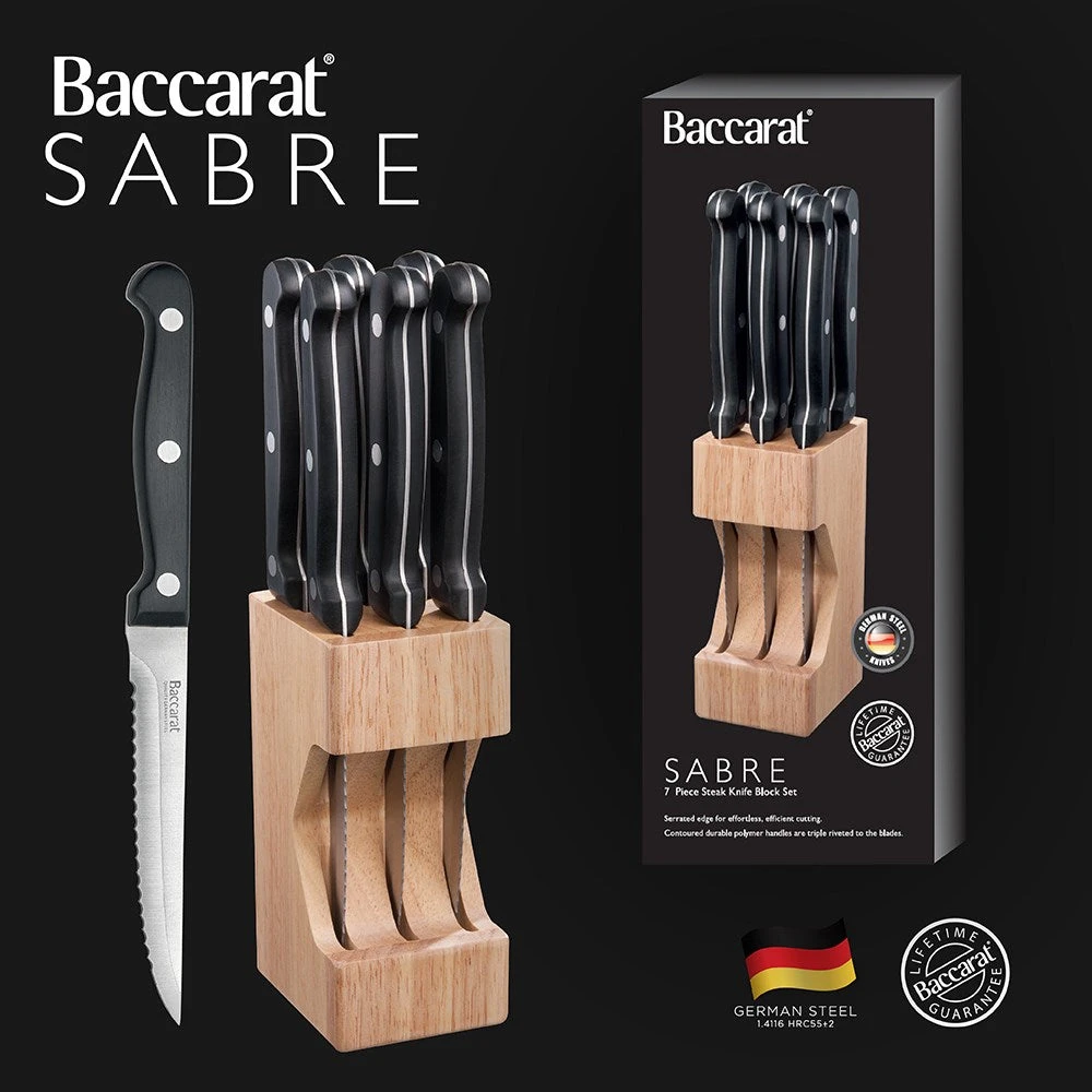 Baccarat Sabre Steak Knife Block Set (6 Piece) Kit Lifetime Guarantee Steaks - Image 2
