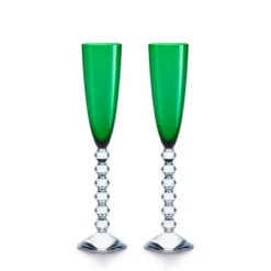 Baccarat Vega Flutissimo Flutes Dark Green Set Of 2
