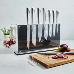 Baccarat Damashiro Bodo 10 Piece Japanese Steel Knife Block With Chopping Board